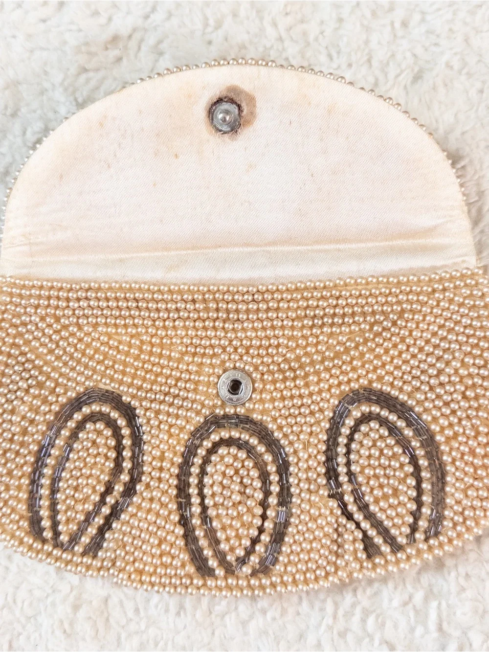 Vintage John Wind Faux Pearl Beaded Clutch Purse Evening Bag Japan